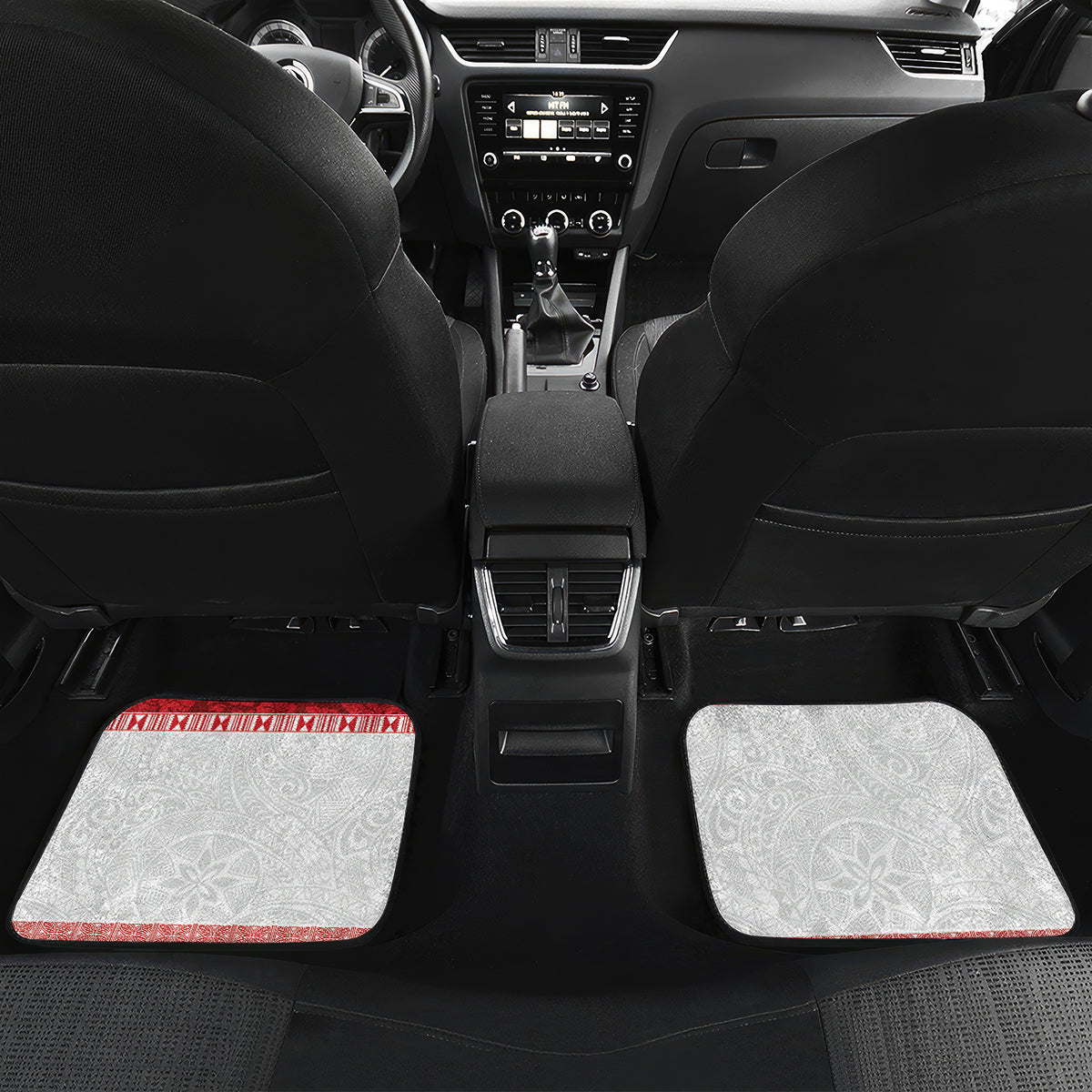 French Polynesia Internal Autonomy Day Car Mats Tropical Hibiscus And Turtle Pattern LT05 Set 2pcs - Back Red - Polynesian Pride