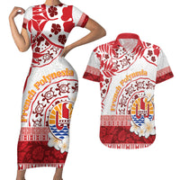 French Polynesia Internal Autonomy Day Couples Matching Short Sleeve Bodycon Dress and Hawaiian Shirt Tropical Hibiscus And Turtle Pattern LT05 Red - Polynesian Pride