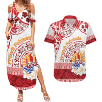 French Polynesia Internal Autonomy Day Couples Matching Summer Maxi Dress and Hawaiian Shirt Tropical Hibiscus And Turtle Pattern LT05 Red - Polynesian Pride