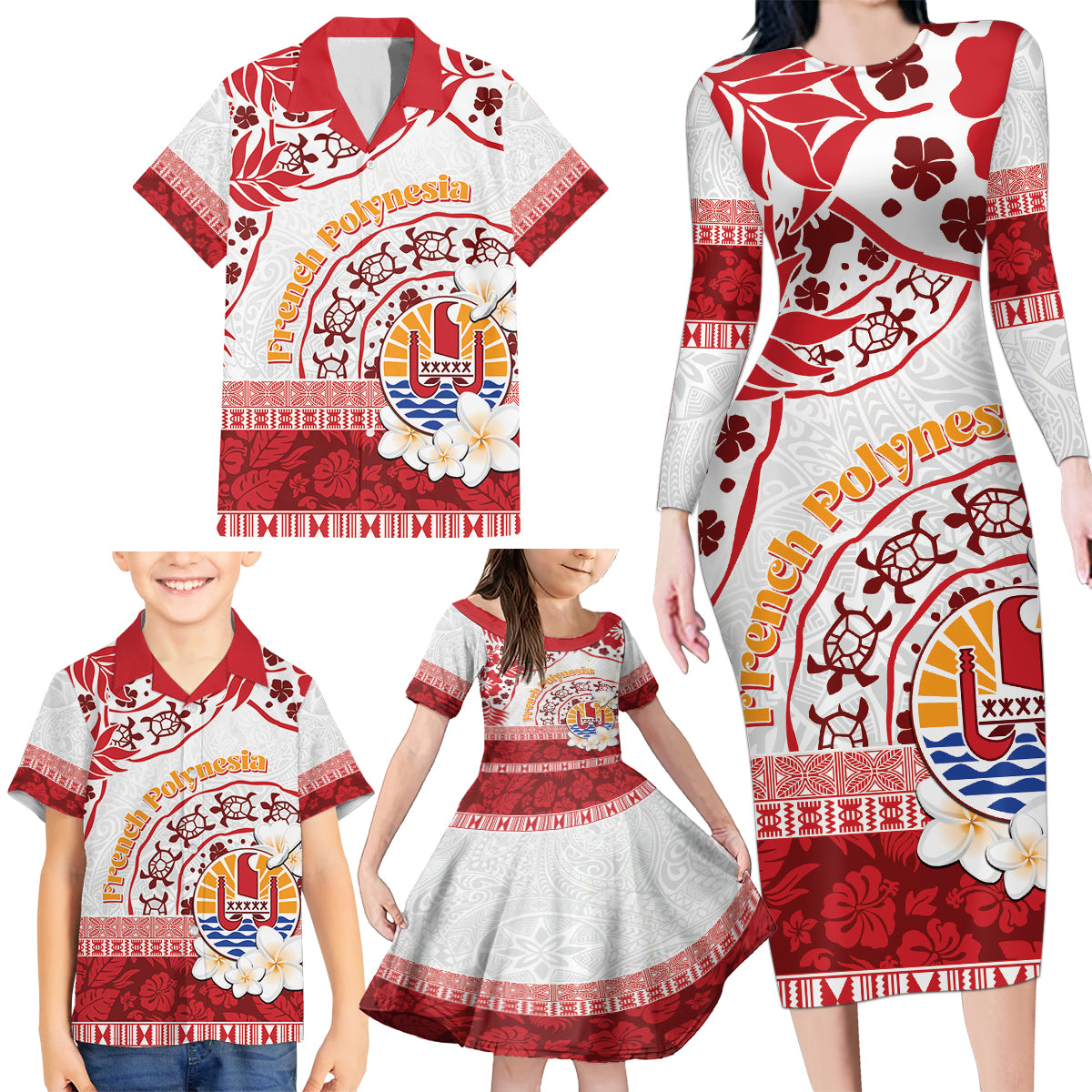 French Polynesia Internal Autonomy Day Family Matching Long Sleeve Bodycon Dress and Hawaiian Shirt Tropical Hibiscus And Turtle Pattern LT05 - Polynesian Pride