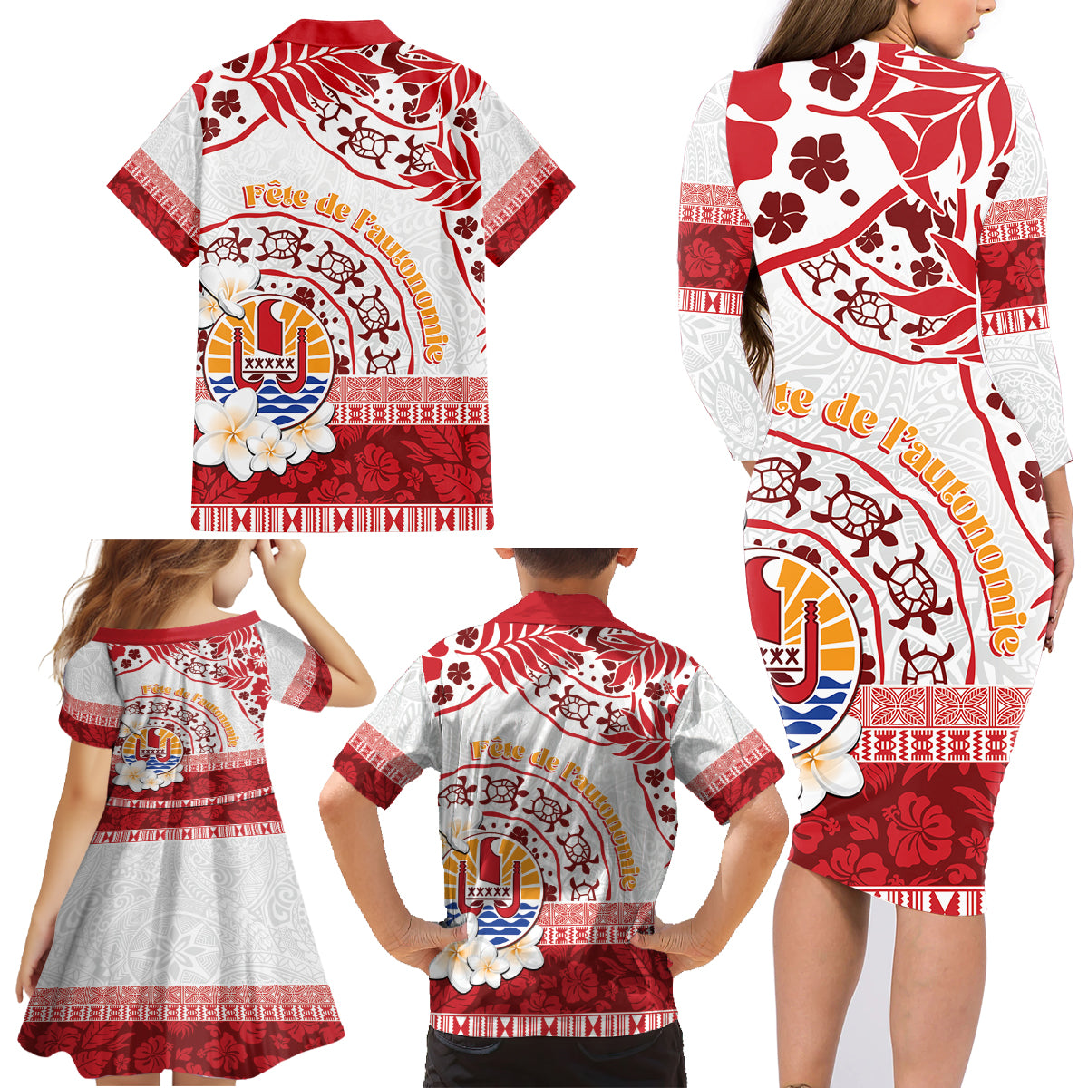 French Polynesia Internal Autonomy Day Family Matching Long Sleeve Bodycon Dress and Hawaiian Shirt Tropical Hibiscus And Turtle Pattern LT05 - Polynesian Pride
