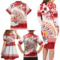 French Polynesia Internal Autonomy Day Family Matching Long Sleeve Bodycon Dress and Hawaiian Shirt Tropical Hibiscus And Turtle Pattern LT05 - Polynesian Pride