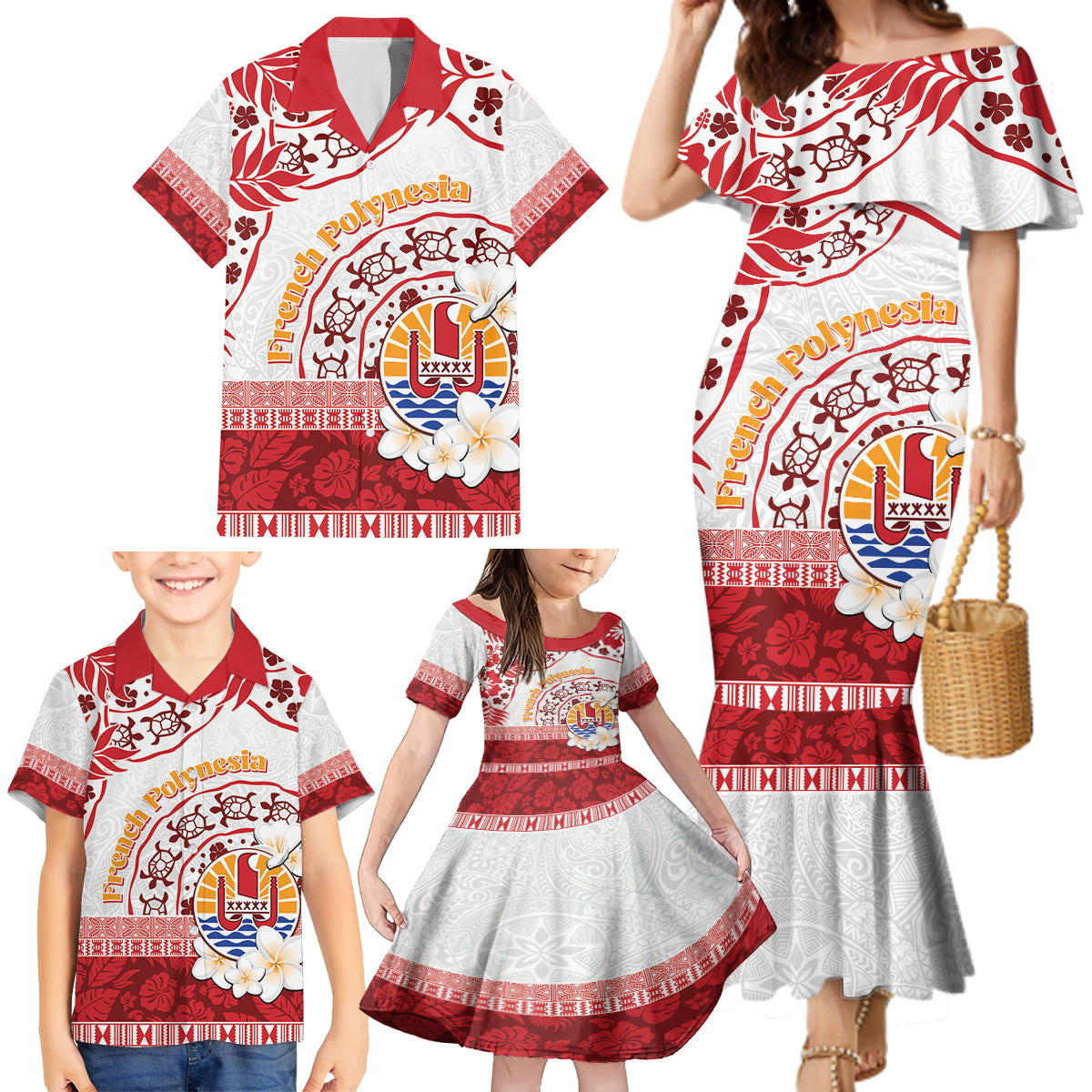 French Polynesia Internal Autonomy Day Family Matching Mermaid Dress and Hawaiian Shirt Tropical Hibiscus And Turtle Pattern LT05 - Polynesian Pride