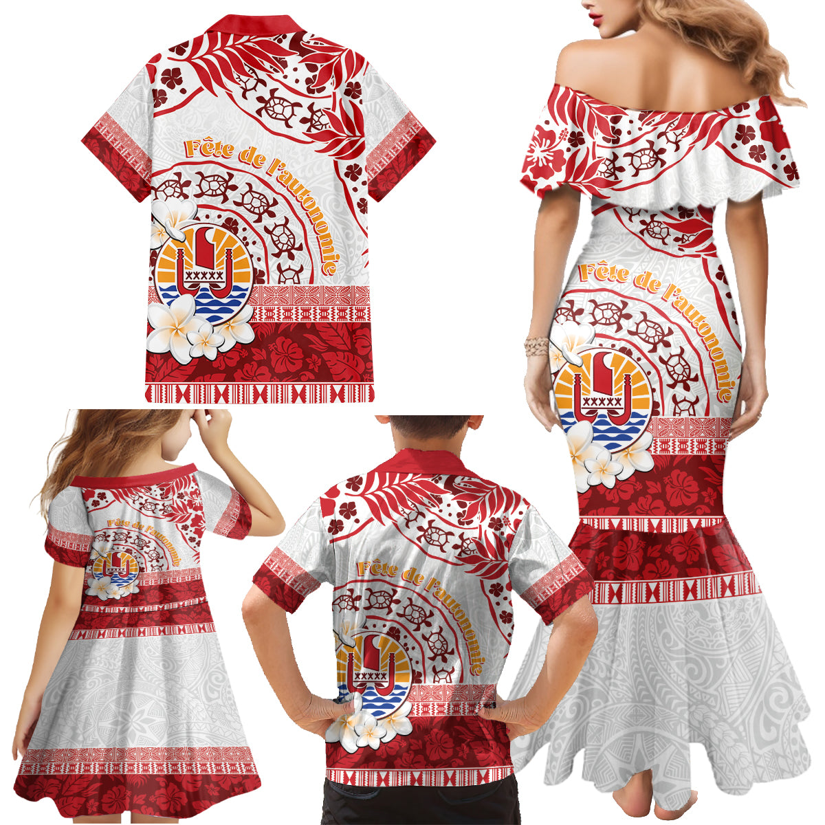 French Polynesia Internal Autonomy Day Family Matching Mermaid Dress and Hawaiian Shirt Tropical Hibiscus And Turtle Pattern LT05 - Polynesian Pride