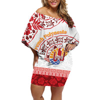 French Polynesia Internal Autonomy Day Family Matching Off Shoulder Short Dress and Hawaiian Shirt Tropical Hibiscus And Turtle Pattern LT05 Mom's Dress Red - Polynesian Pride