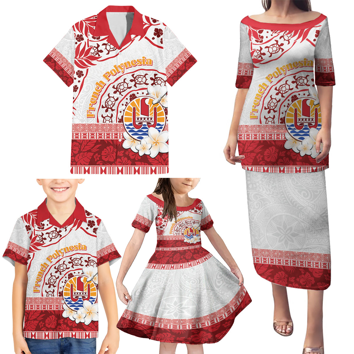 French Polynesia Internal Autonomy Day Family Matching Puletasi and Hawaiian Shirt Tropical Hibiscus And Turtle Pattern LT05 - Polynesian Pride