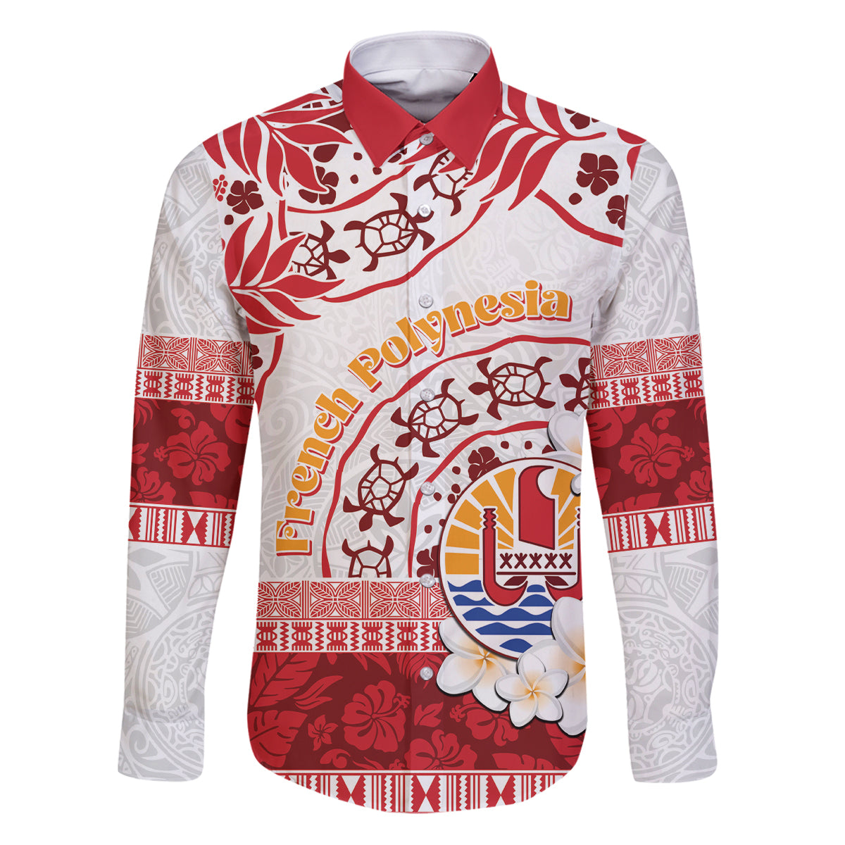 French Polynesia Internal Autonomy Day Family Matching Puletasi and Hawaiian Shirt Tropical Hibiscus And Turtle Pattern LT05 Dad's Shirt - Long Sleeve Red - Polynesian Pride