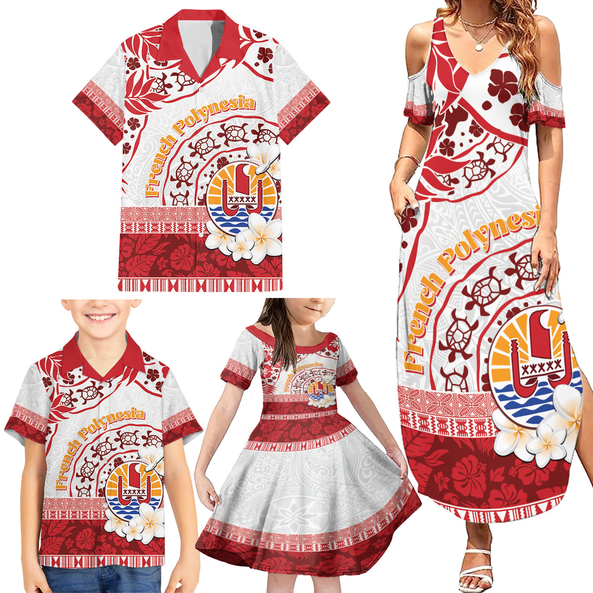 French Polynesia Internal Autonomy Day Family Matching Summer Maxi Dress and Hawaiian Shirt Tropical Hibiscus And Turtle Pattern LT05 - Polynesian Pride