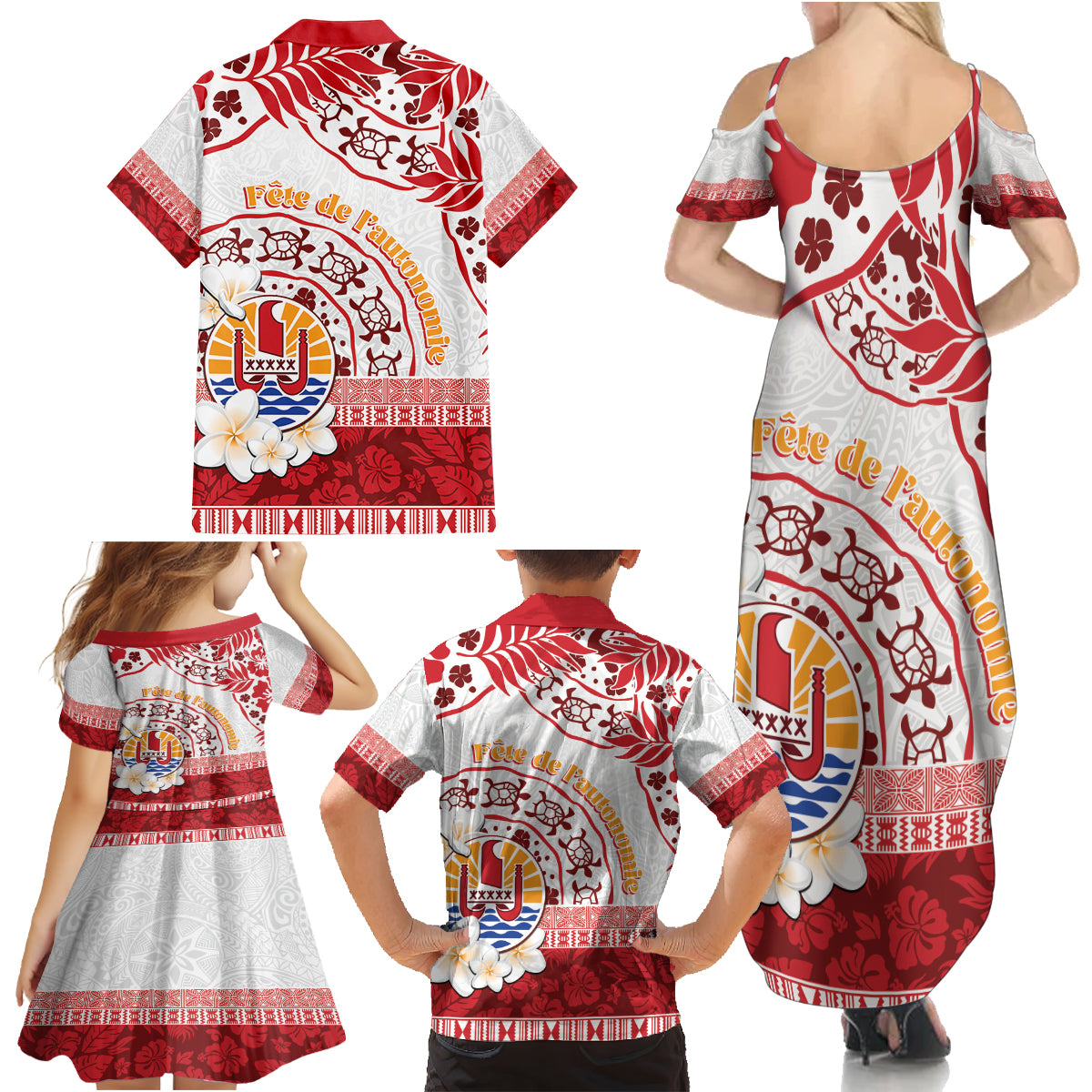 French Polynesia Internal Autonomy Day Family Matching Summer Maxi Dress and Hawaiian Shirt Tropical Hibiscus And Turtle Pattern LT05 - Polynesian Pride