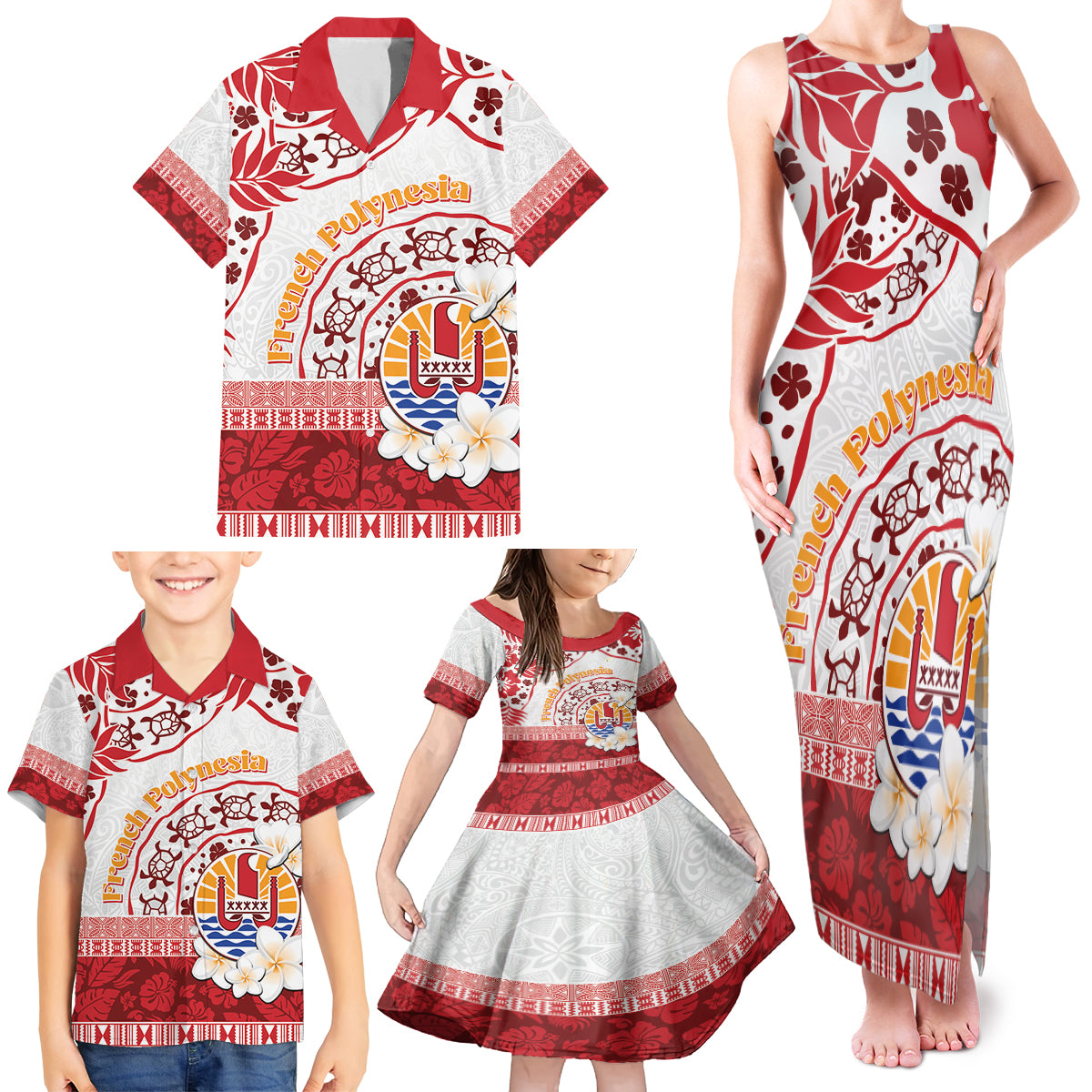 French Polynesia Internal Autonomy Day Family Matching Tank Maxi Dress and Hawaiian Shirt Tropical Hibiscus And Turtle Pattern LT05 - Polynesian Pride