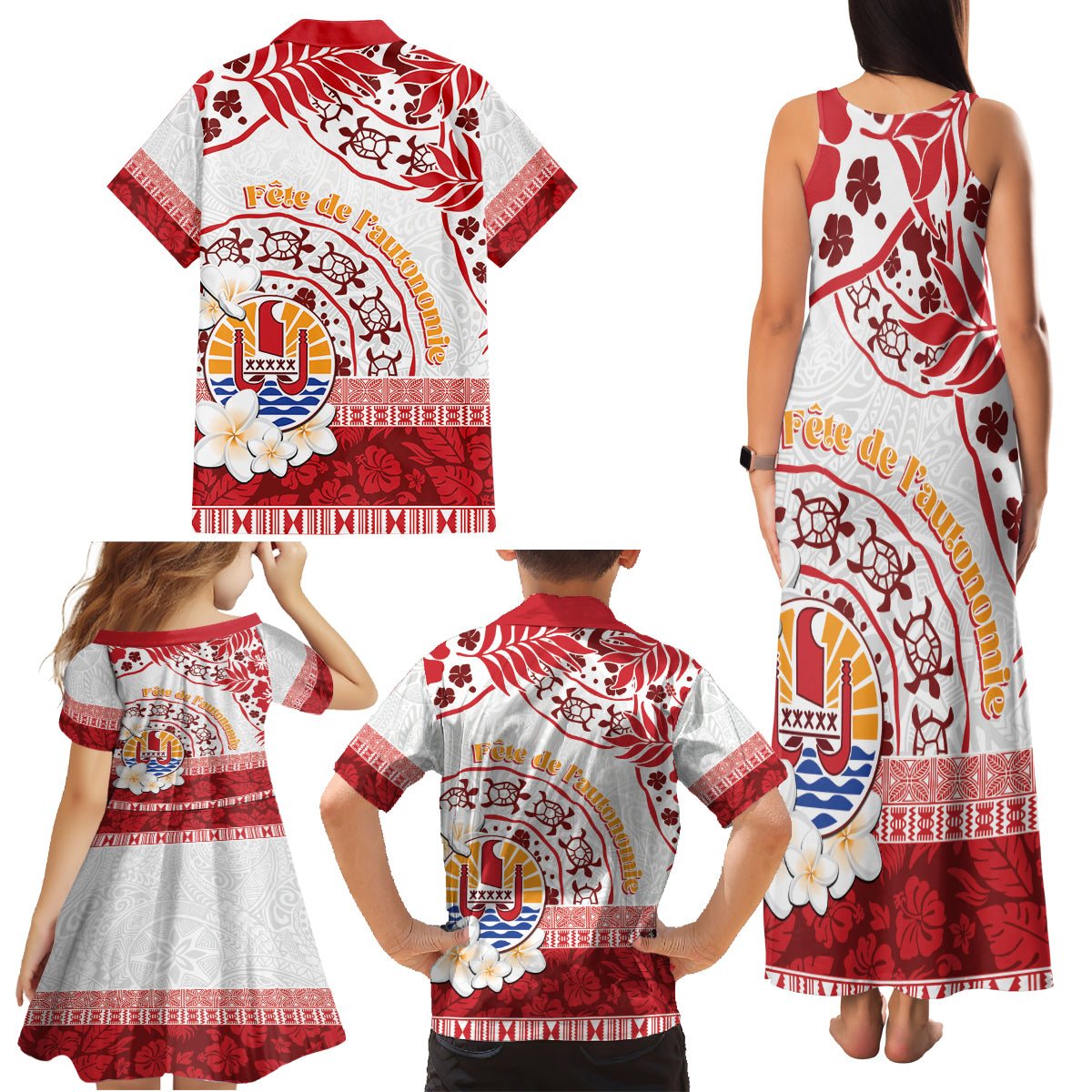 French Polynesia Internal Autonomy Day Family Matching Tank Maxi Dress and Hawaiian Shirt Tropical Hibiscus And Turtle Pattern LT05 - Polynesian Pride