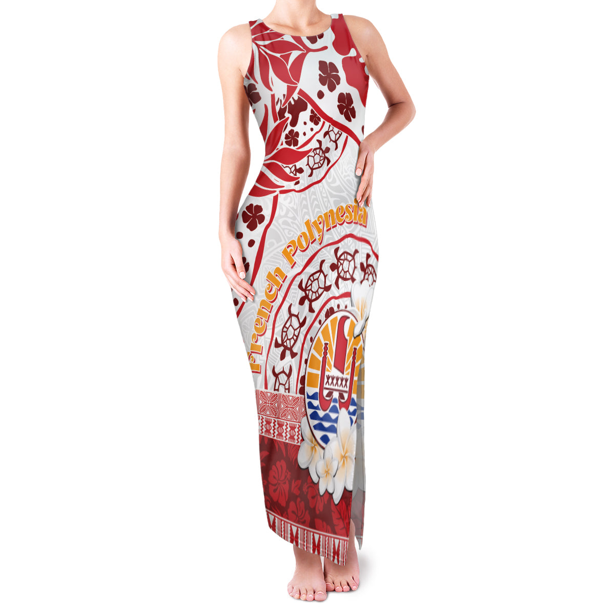 French Polynesia Internal Autonomy Day Family Matching Tank Maxi Dress and Hawaiian Shirt Tropical Hibiscus And Turtle Pattern LT05 Mom's Dress Red - Polynesian Pride