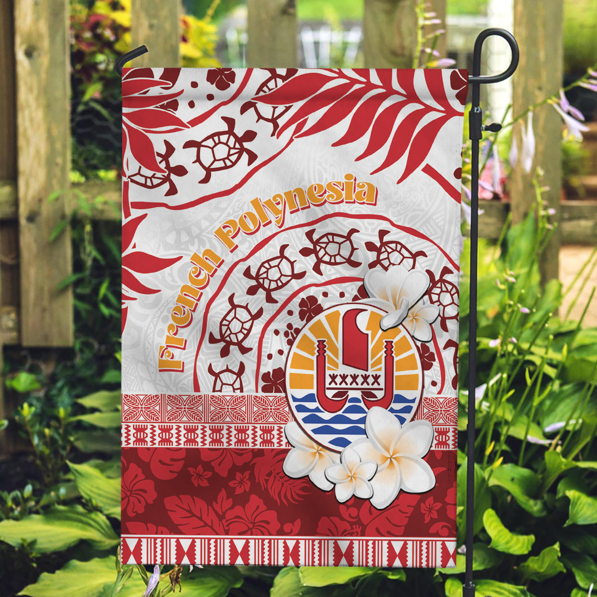 French Polynesia Internal Autonomy Day Garden Flag Tropical Hibiscus And Turtle Pattern