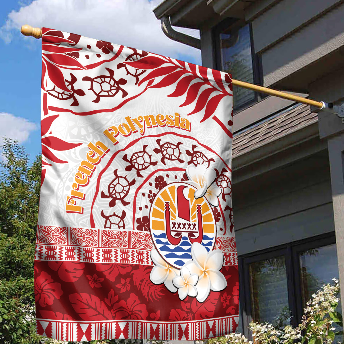 French Polynesia Internal Autonomy Day Garden Flag Tropical Hibiscus And Turtle Pattern LT05 - Polynesian Pride