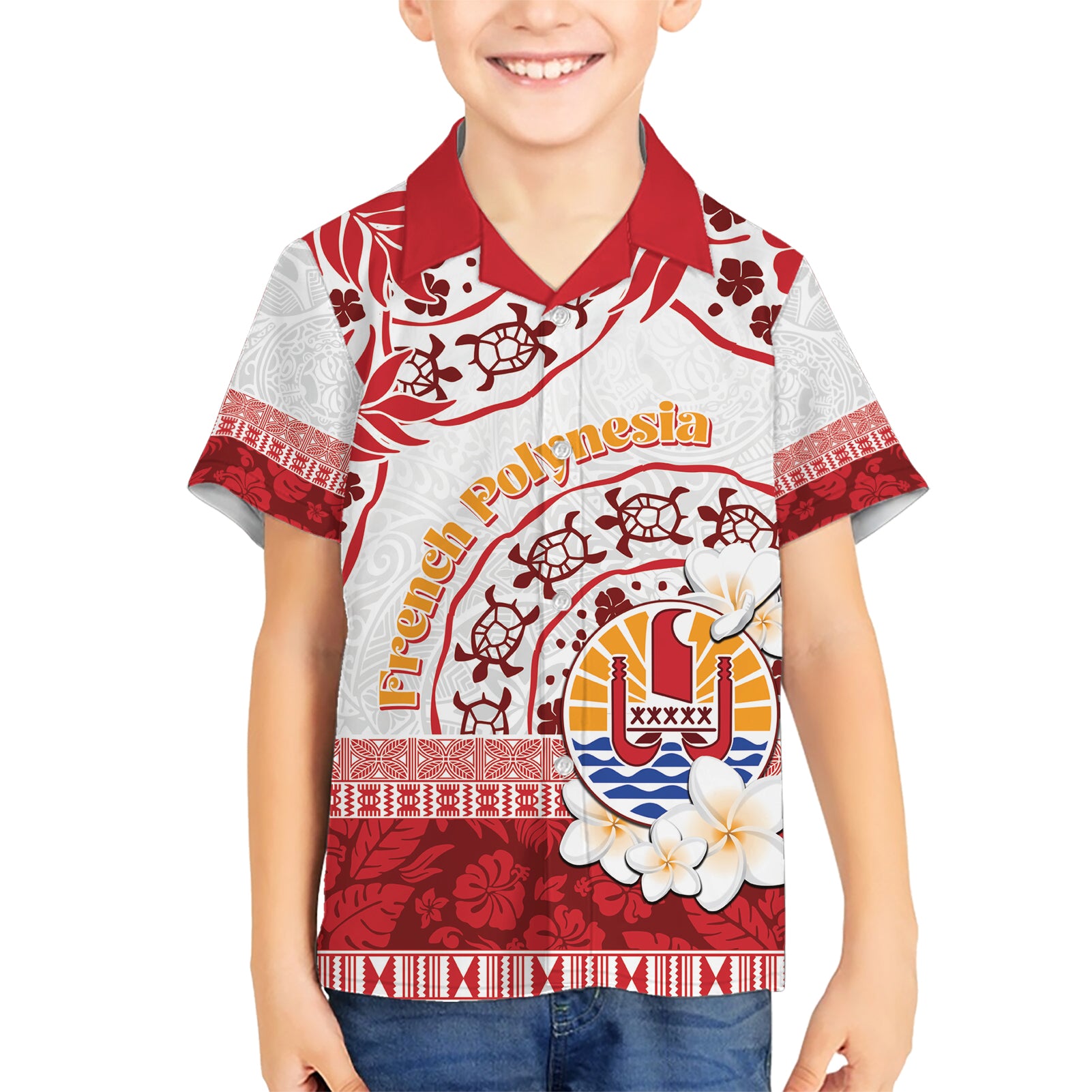 French Polynesia Internal Autonomy Day Kid Hawaiian Shirt Tropical Hibiscus And Turtle Pattern