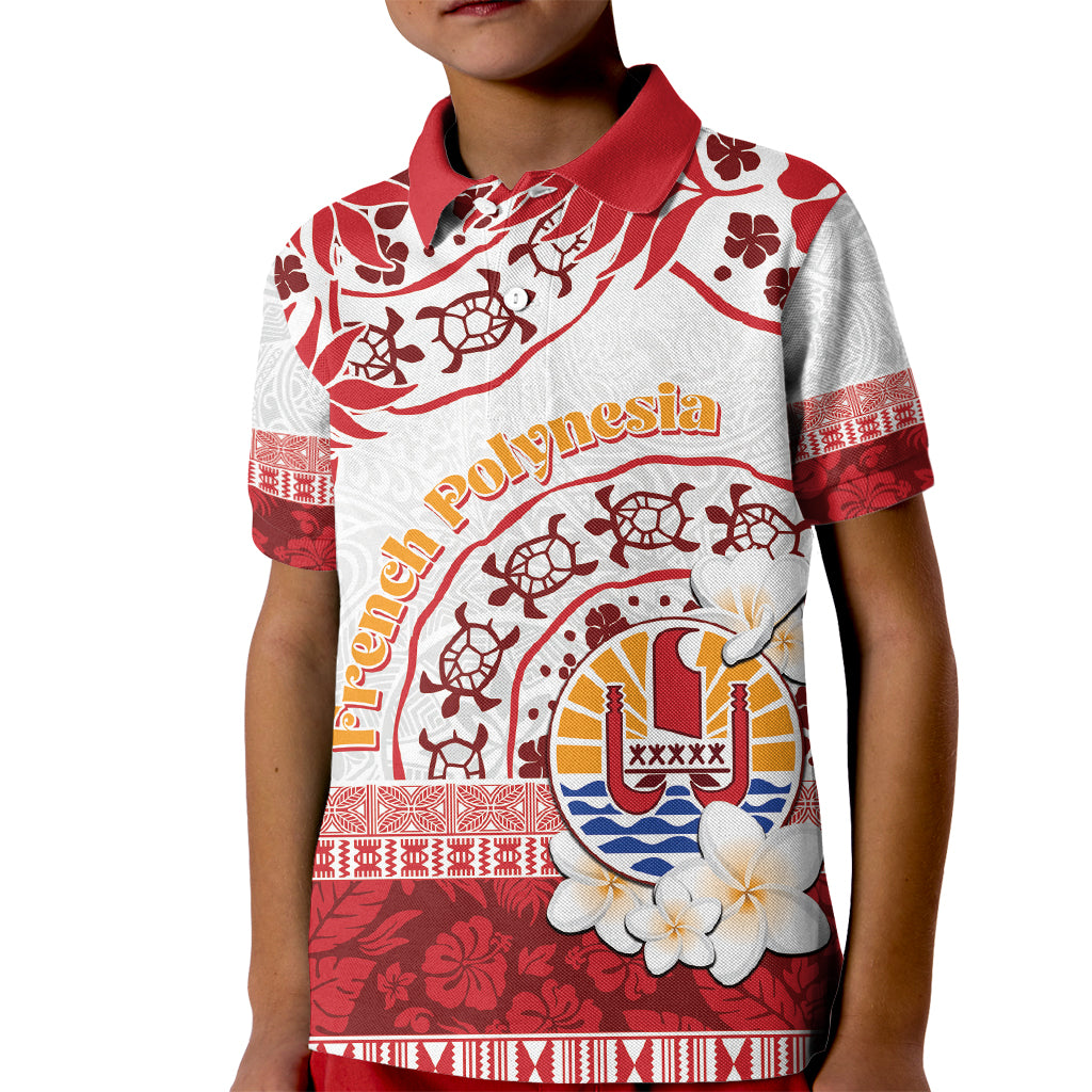 French Polynesia Internal Autonomy Day Kid Polo Shirt Tropical Hibiscus And Turtle Pattern