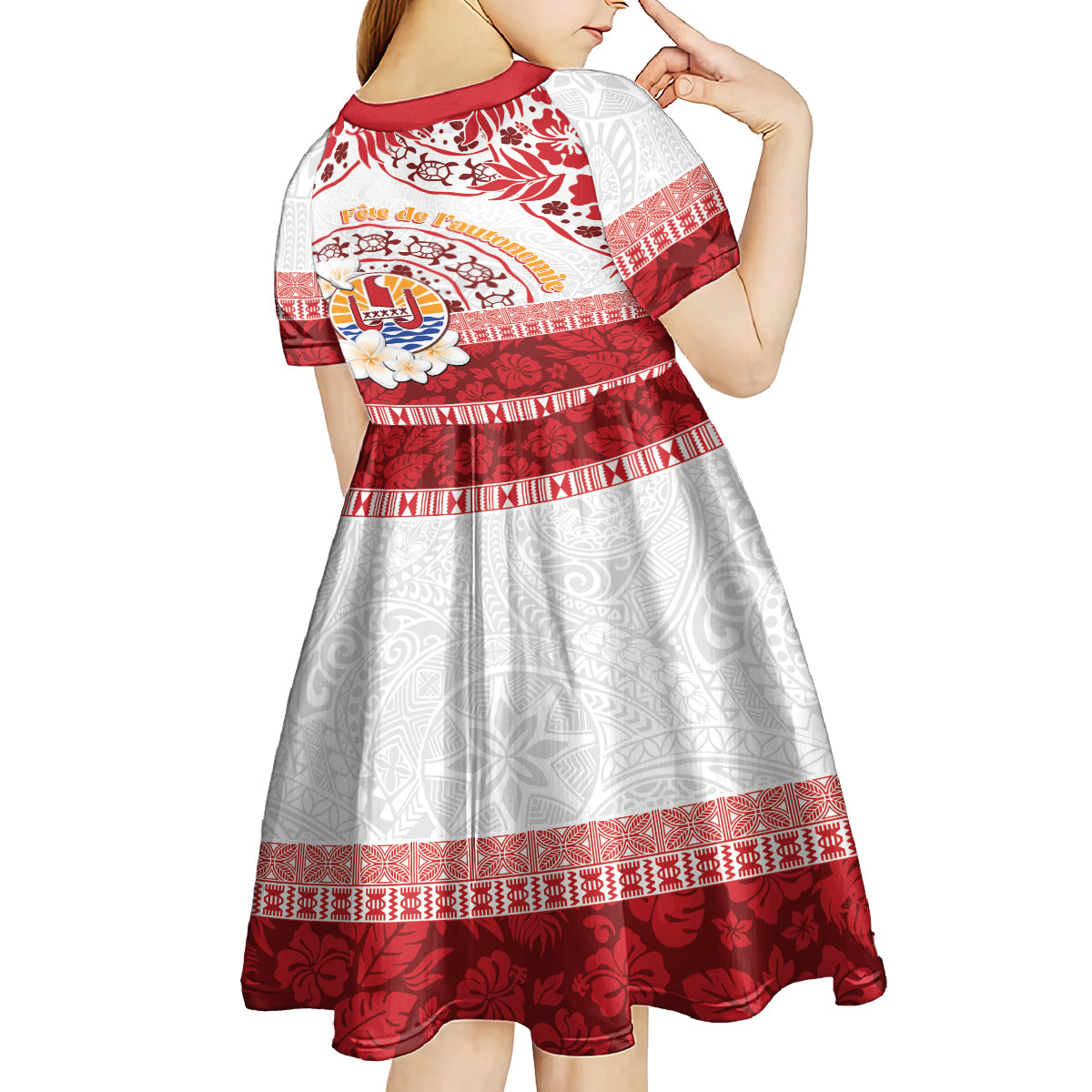 French Polynesia Internal Autonomy Day Kid Short Sleeve Dress Tropical Hibiscus And Turtle Pattern LT05 - Polynesian Pride
