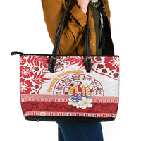 French Polynesia Internal Autonomy Day Leather Tote Bag Tropical Hibiscus And Turtle Pattern LT05 - Polynesian Pride