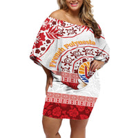 French Polynesia Internal Autonomy Day Off Shoulder Short Dress Tropical Hibiscus And Turtle Pattern LT05 Women Red - Polynesian Pride