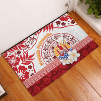 French Polynesia Internal Autonomy Day Rubber Doormat Tropical Hibiscus And Turtle Pattern LT05 Red - Polynesian Pride