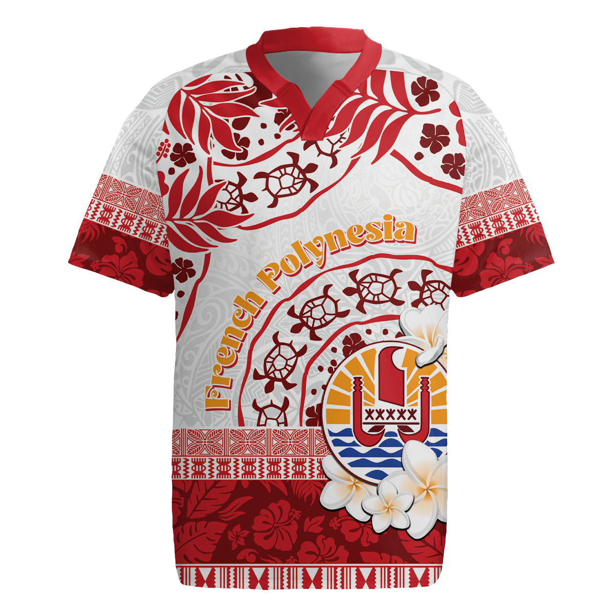 French Polynesia Internal Autonomy Day Rugby Jersey Tropical Hibiscus And Turtle Pattern LT05 Red - Polynesian Pride