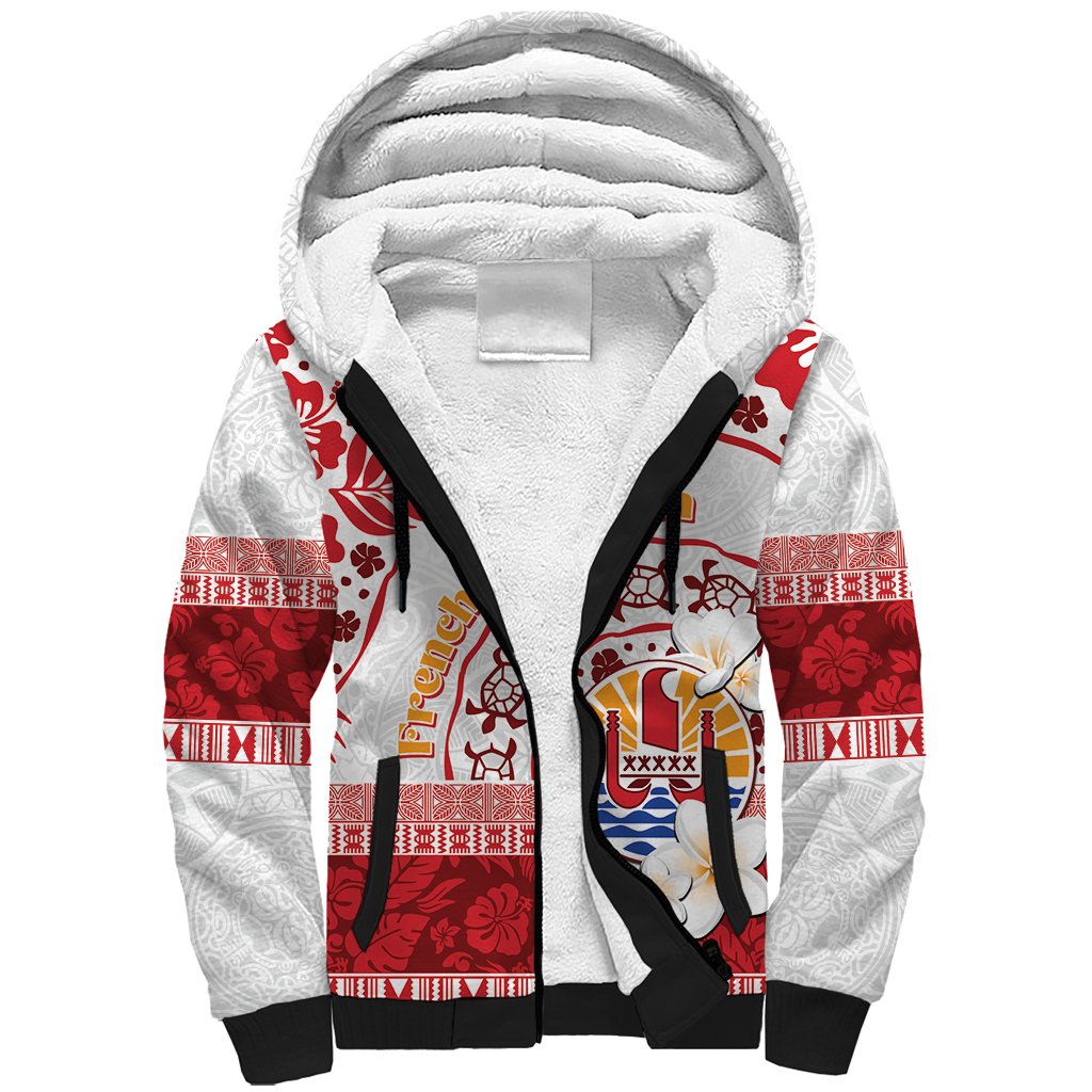 French Polynesia Internal Autonomy Day Sherpa Hoodie Tropical Hibiscus And Turtle Pattern LT05 Unisex Red - Polynesian Pride