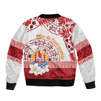 French Polynesia Internal Autonomy Day Sleeve Zip Bomber Jacket Tropical Hibiscus And Turtle Pattern LT05 - Polynesian Pride