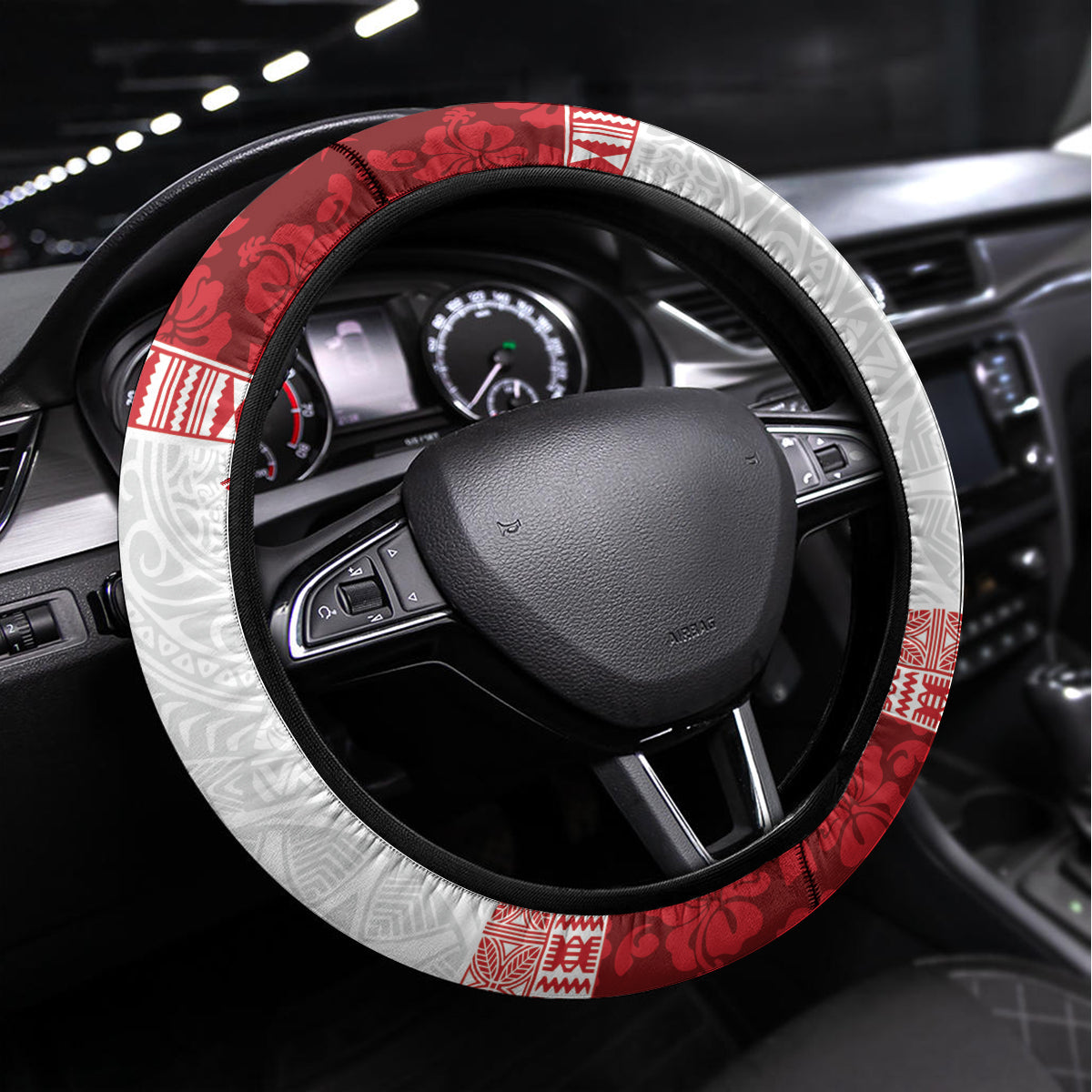 French Polynesia Internal Autonomy Day Steering Wheel Cover Tropical Hibiscus And Turtle Pattern