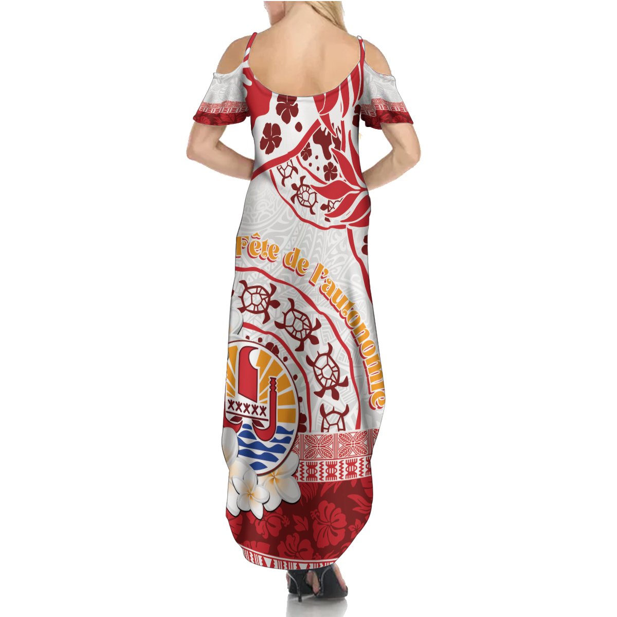 French Polynesia Internal Autonomy Day Summer Maxi Dress Tropical Hibiscus And Turtle Pattern LT05 - Polynesian Pride