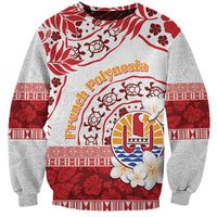 French Polynesia Internal Autonomy Day Sweatshirt Tropical Hibiscus And Turtle Pattern LT05 Unisex Red - Polynesian Pride
