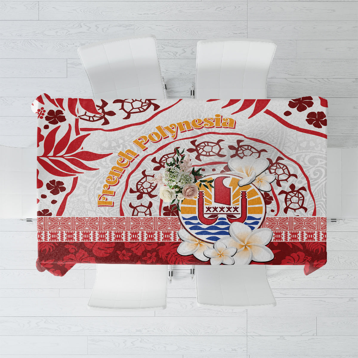 French Polynesia Internal Autonomy Day Tablecloth Tropical Hibiscus And Turtle Pattern LT05 Red - Polynesian Pride