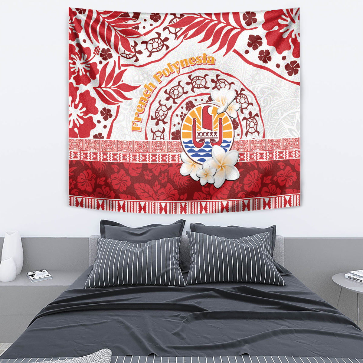 French Polynesia Internal Autonomy Day Tapestry Tropical Hibiscus And Turtle Pattern LT05 - Polynesian Pride