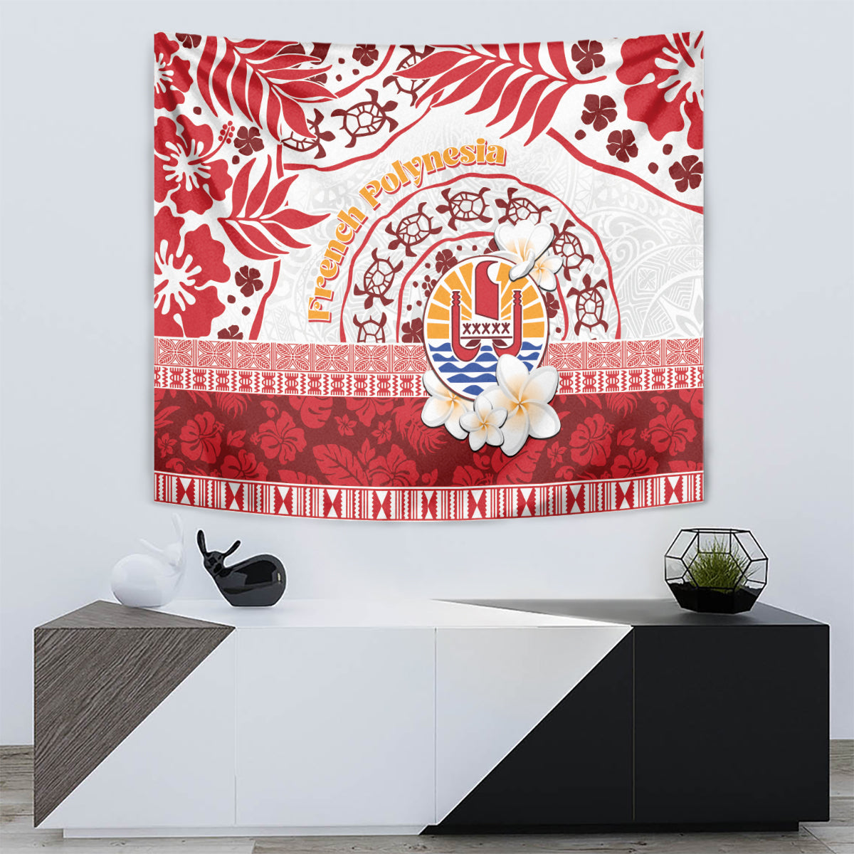 French Polynesia Internal Autonomy Day Tapestry Tropical Hibiscus And Turtle Pattern LT05 - Polynesian Pride