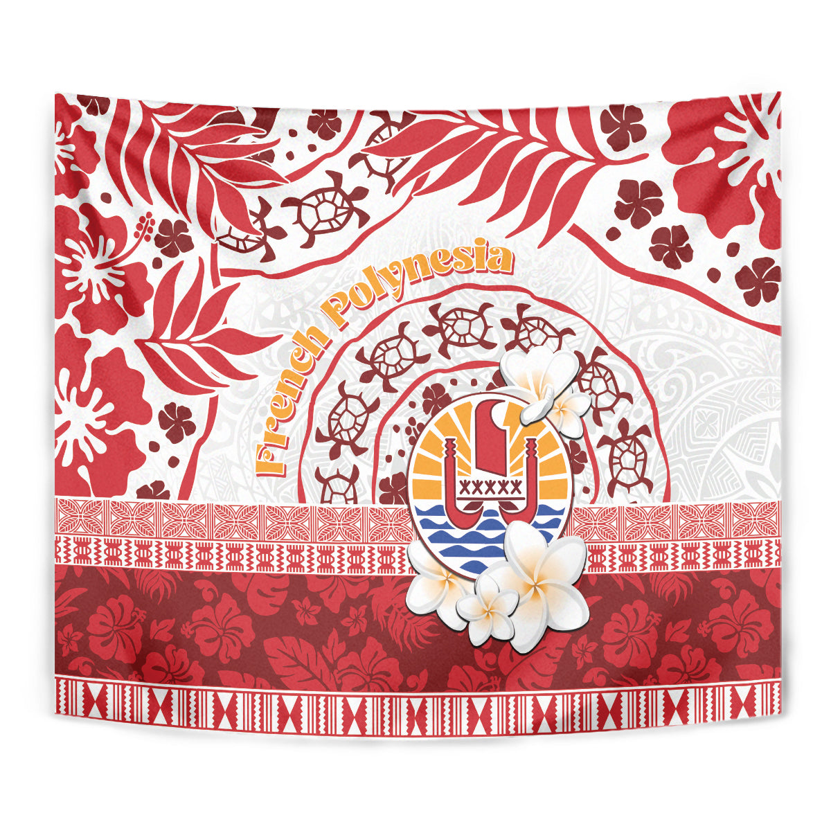 French Polynesia Internal Autonomy Day Tapestry Tropical Hibiscus And Turtle Pattern LT05 - Polynesian Pride