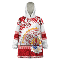 French Polynesia Internal Autonomy Day Wearable Blanket Hoodie Tropical Hibiscus And Turtle Pattern LT05 One Size Red - Polynesian Pride