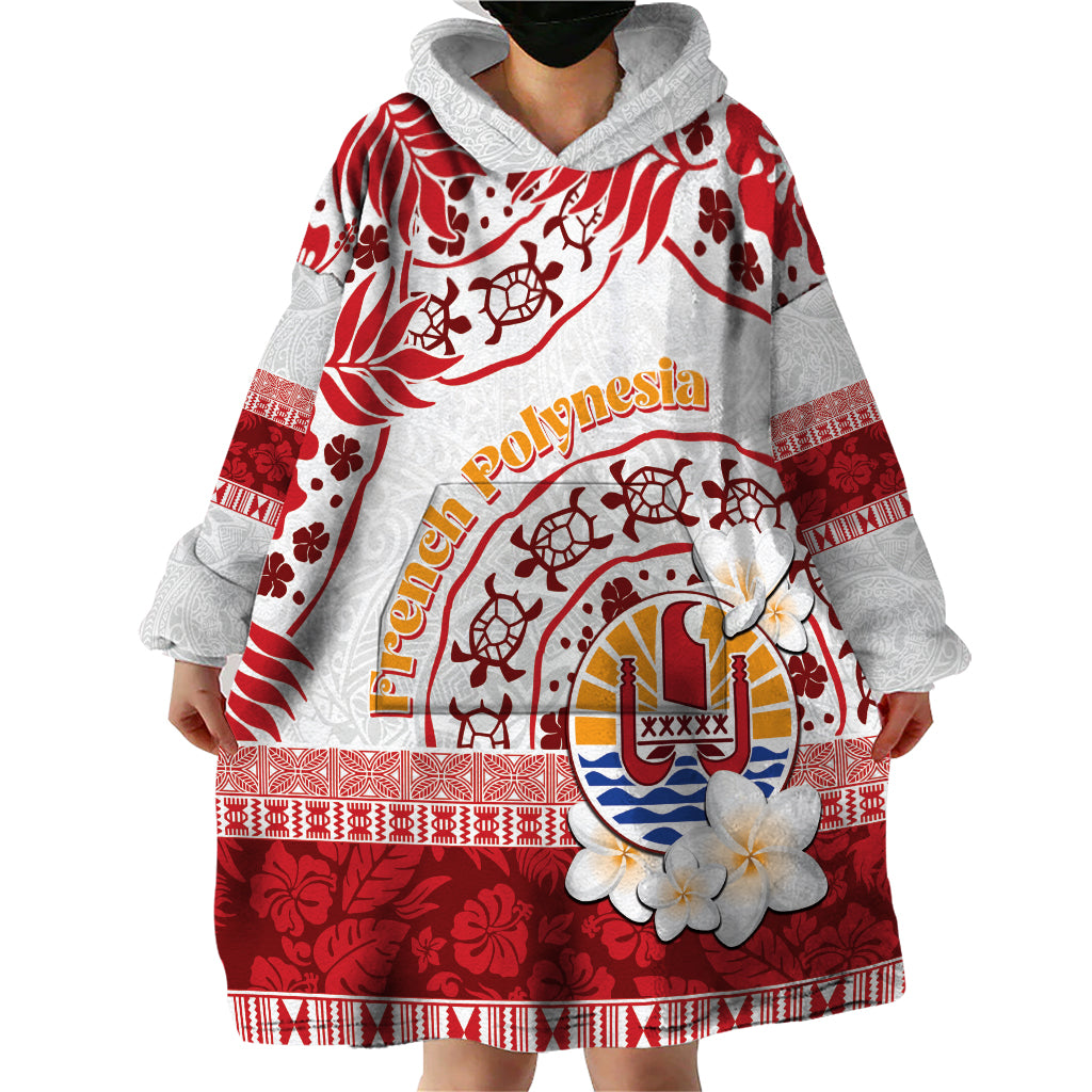 French Polynesia Internal Autonomy Day Wearable Blanket Hoodie Tropical Hibiscus And Turtle Pattern LT05 - Polynesian Pride