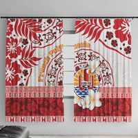 French Polynesia Internal Autonomy Day Window Curtain Tropical Hibiscus And Turtle Pattern LT05 With Hooks Red - Polynesian Pride