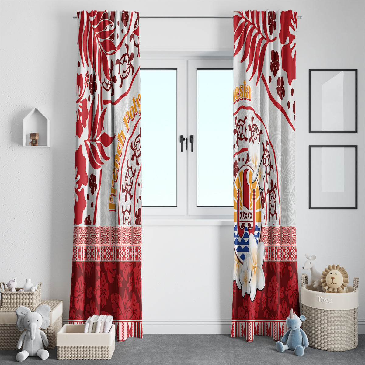French Polynesia Internal Autonomy Day Window Curtain Tropical Hibiscus And Turtle Pattern LT05 - Polynesian Pride