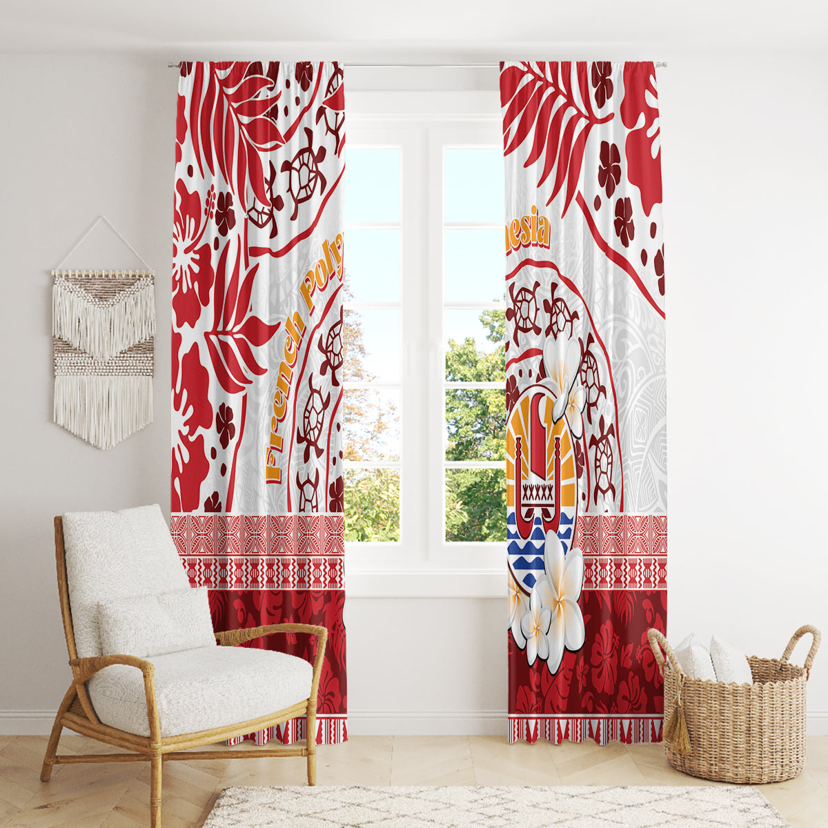 French Polynesia Internal Autonomy Day Window Curtain Tropical Hibiscus And Turtle Pattern LT05 - Polynesian Pride