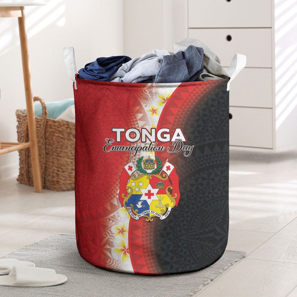 Tonga Emancipation Day Laundry Basket Tongan Ngatu Pattern With Plumeria