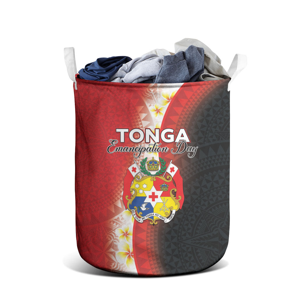 Tonga Emancipation Day Laundry Basket Tongan Ngatu Pattern With Plumeria LT05 - Polynesian Pride