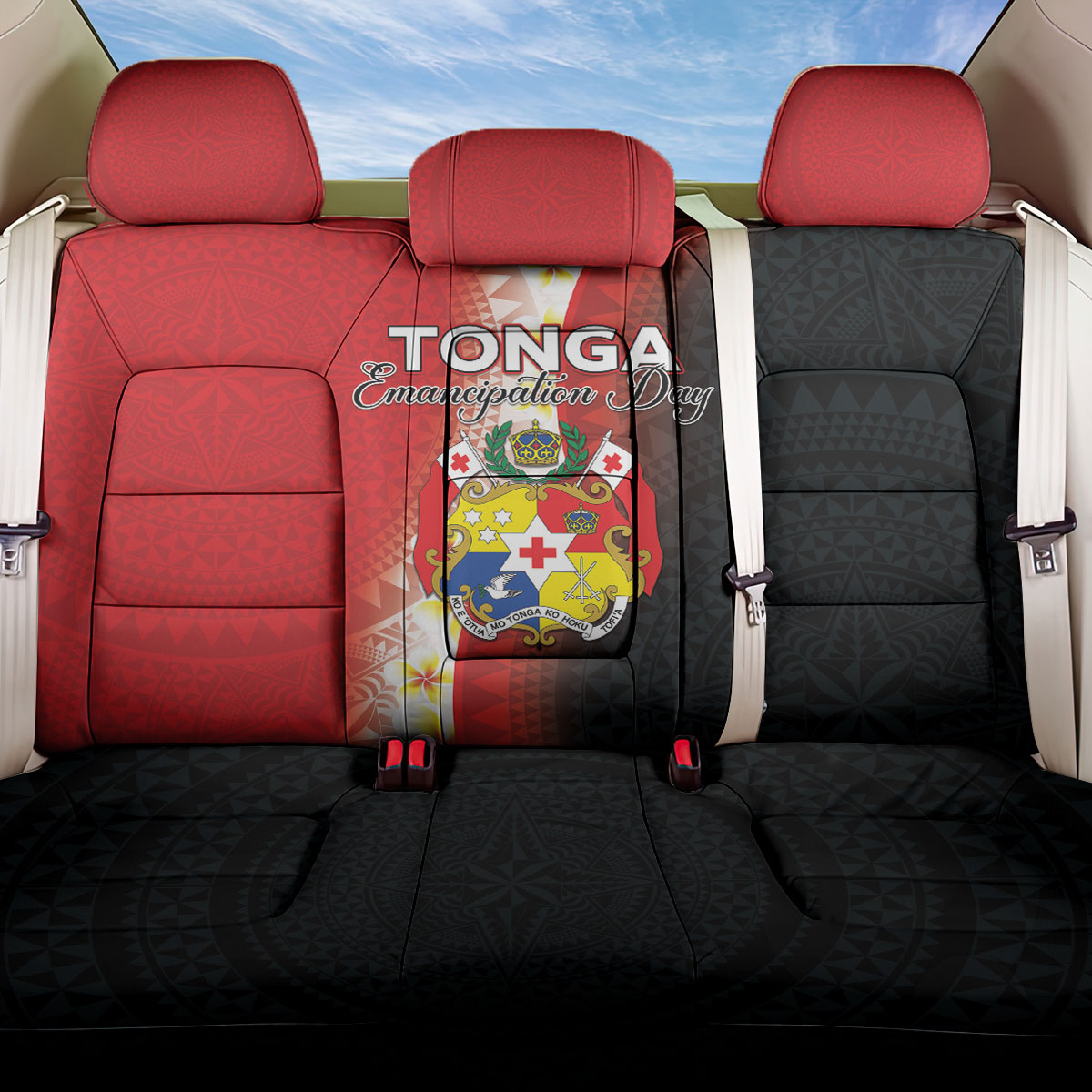 Tonga Emancipation Day Back Car Seat Cover Tongan Ngatu Pattern With Plumeria