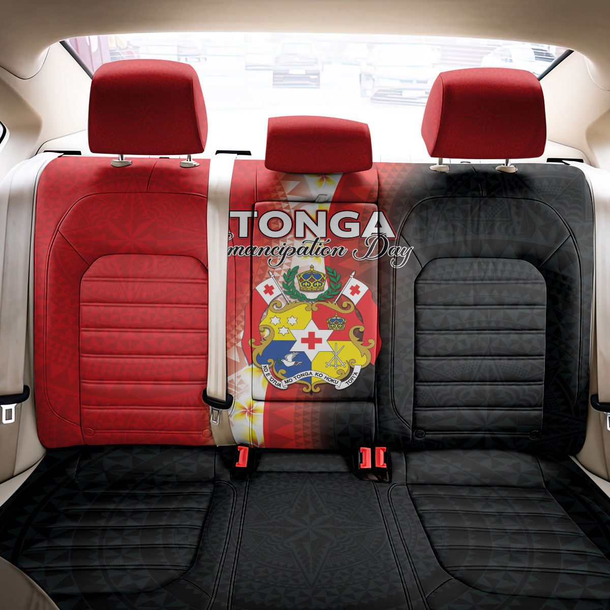 Tonga Emancipation Day Back Car Seat Cover Tongan Ngatu Pattern With Plumeria