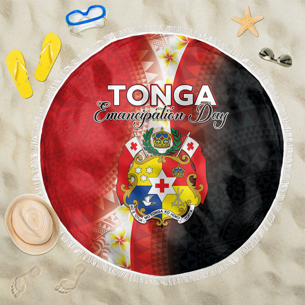 Tonga Emancipation Day Beach Blanket Tongan Ngatu Pattern With Plumeria LT05 One Size 150cm Red - Polynesian Pride