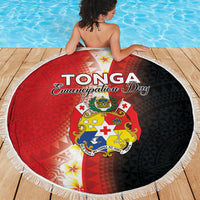 Tonga Emancipation Day Beach Blanket Tongan Ngatu Pattern With Plumeria LT05 - Polynesian Pride