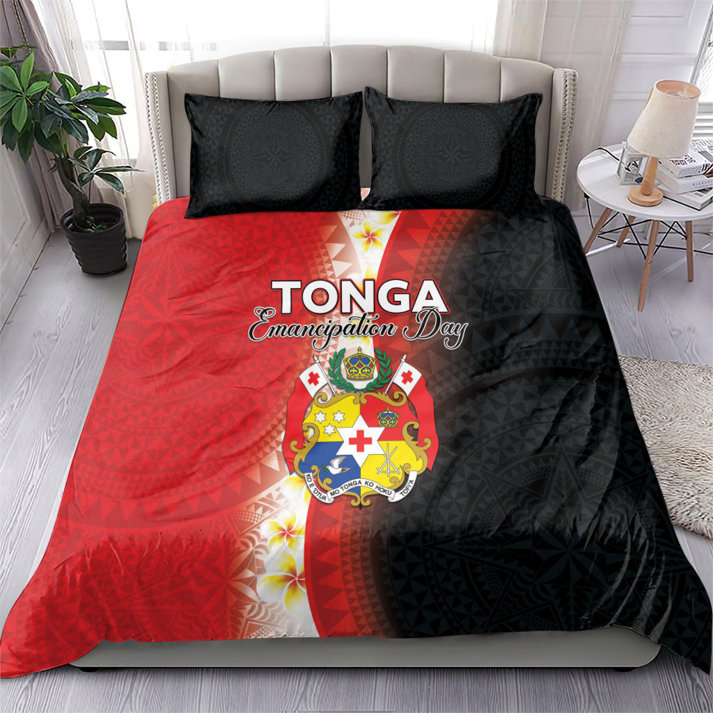 Tonga Emancipation Day Bedding Set Tongan Ngatu Pattern With Plumeria LT05 - Polynesian Pride