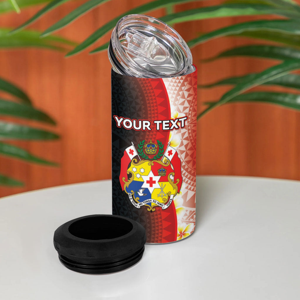 Personalised Tonga Emancipation Day 4 in 1 Can Cooler Tumbler Tongan Ngatu Pattern With Plumeria LT05 - Polynesian Pride