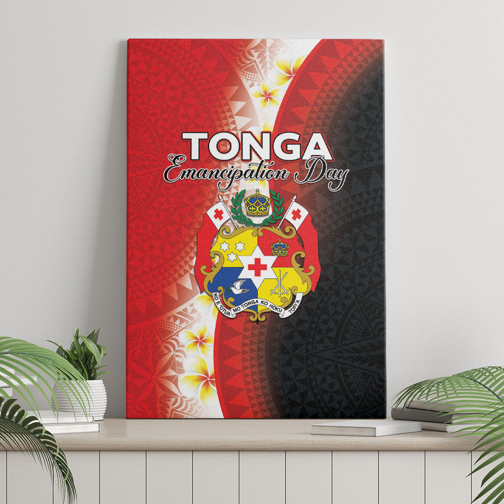 Tonga Emancipation Day Canvas Wall Art Tongan Ngatu Pattern With Plumeria LT05 - Polynesian Pride
