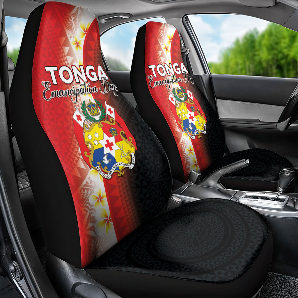 Tonga Emancipation Day Car Seat Cover Tongan Ngatu Pattern With Plumeria LT05 - Polynesian Pride