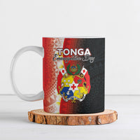 Personalised Tonga Emancipation Day Ceramic Mug Tongan Ngatu Pattern With Plumeria LT05 Red - Polynesian Pride